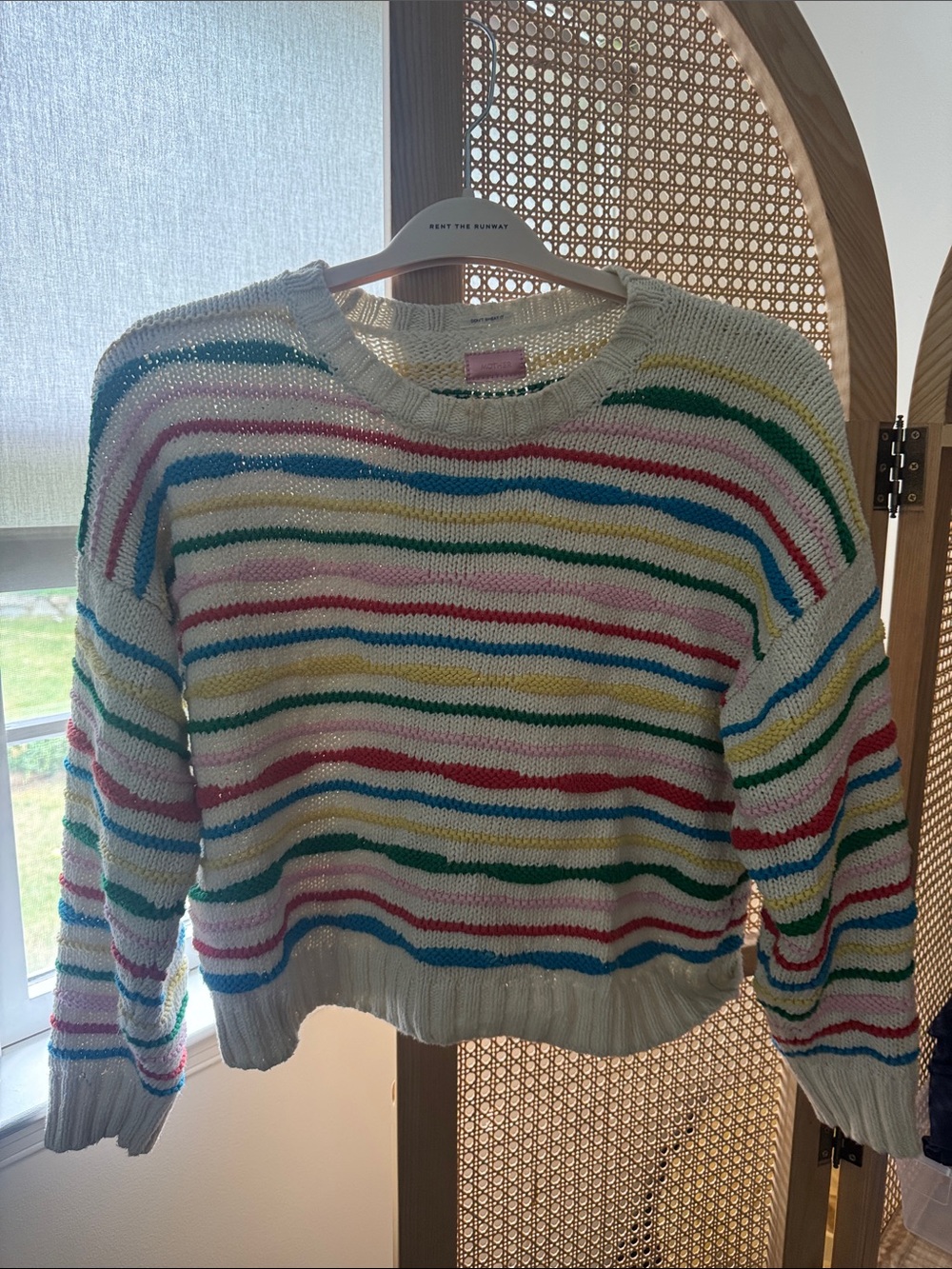 MOTHER Cream Crewneck Sweater with Multicolor Stripes